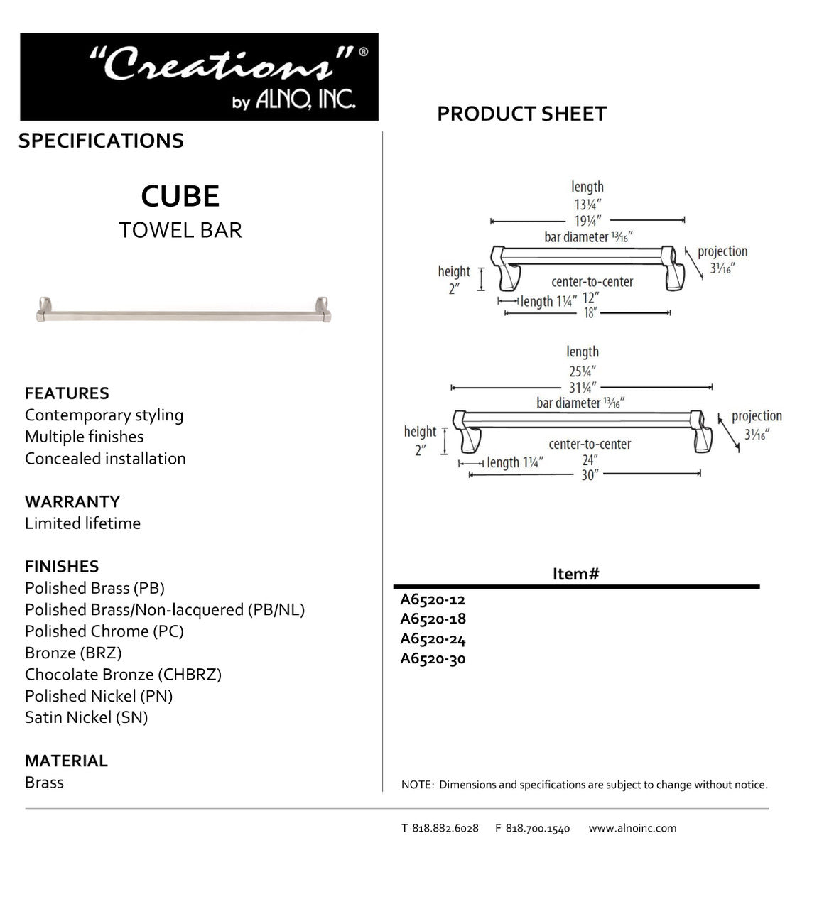 Specificaton Sheet
