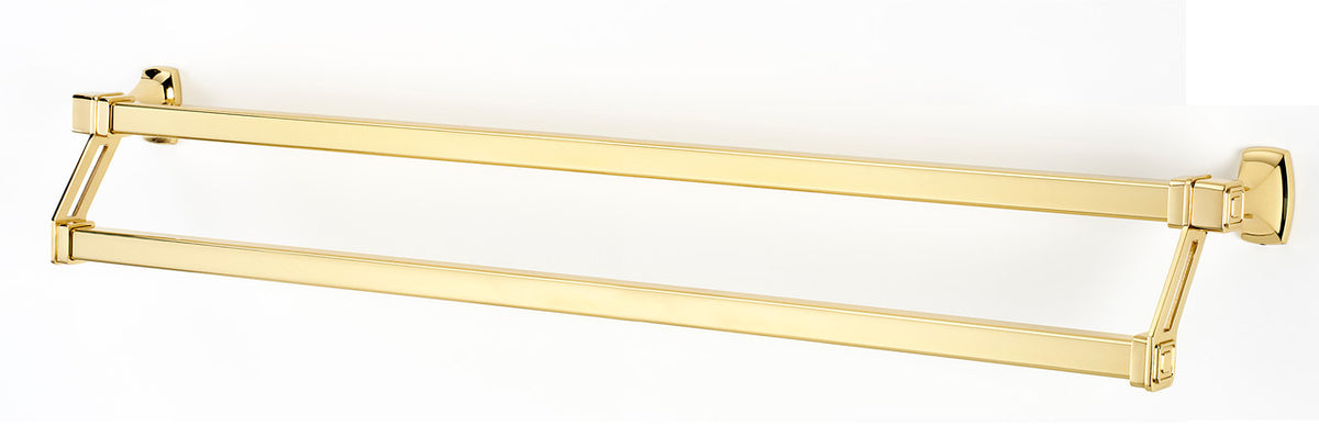 Alno A6525-31-PB/NL: 31" cc Cube Double Towel Bar - Unlacquered Brass