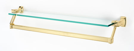 Alno A6527-25-PB: 25" cc Cube Glass Shelf w/Towel Bar - Polished Brass