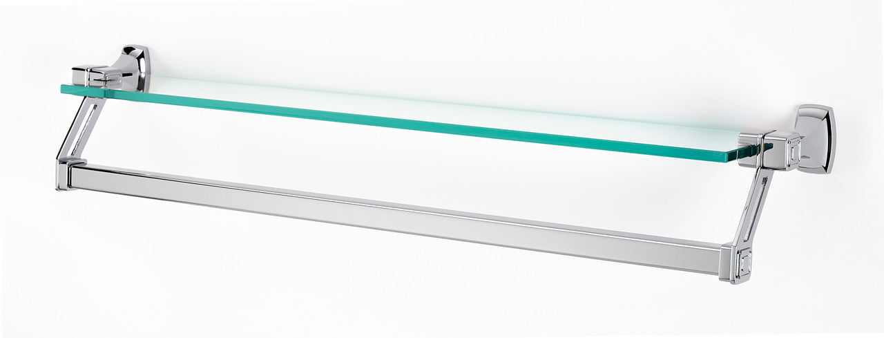 Alno A6527-25-PC: 25" cc Cube Glass Shelf w/Towel Bar - Polished Chrome