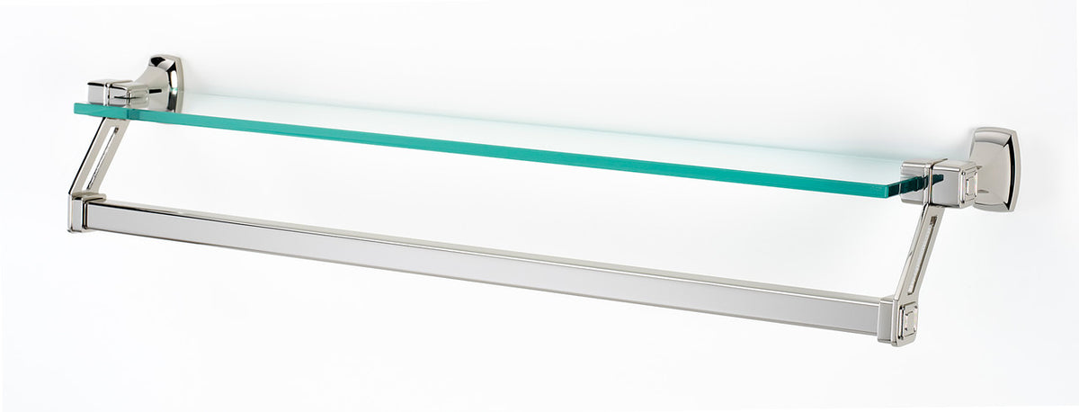 Alno A6527-25-PN: 25" cc Cube Glass Shelf w/Towel Bar - Polished Nickel
