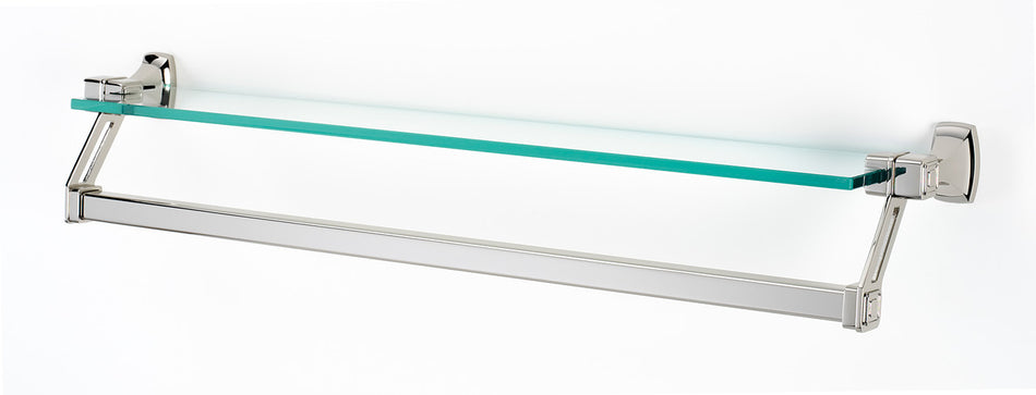 Alno A6527-25-PN: 25" cc Cube Glass Shelf w/Towel Bar - Polished Nickel
