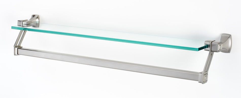 Alno A6527-25-SN: 25" cc Cube Glass Shelf w/Towel Bar - Satin Nickel
