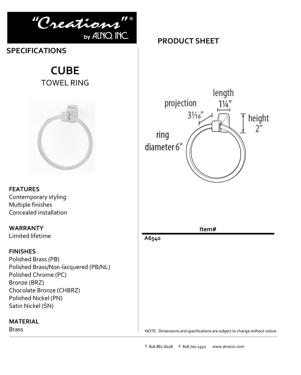 Specificaton Sheet