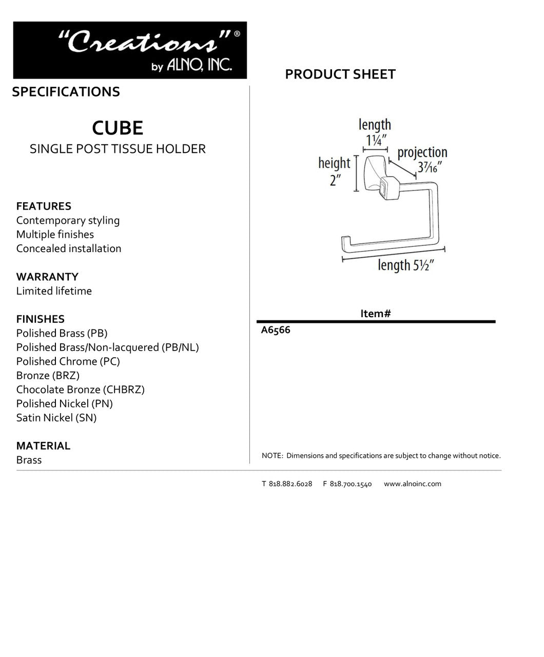 Specificaton Sheet