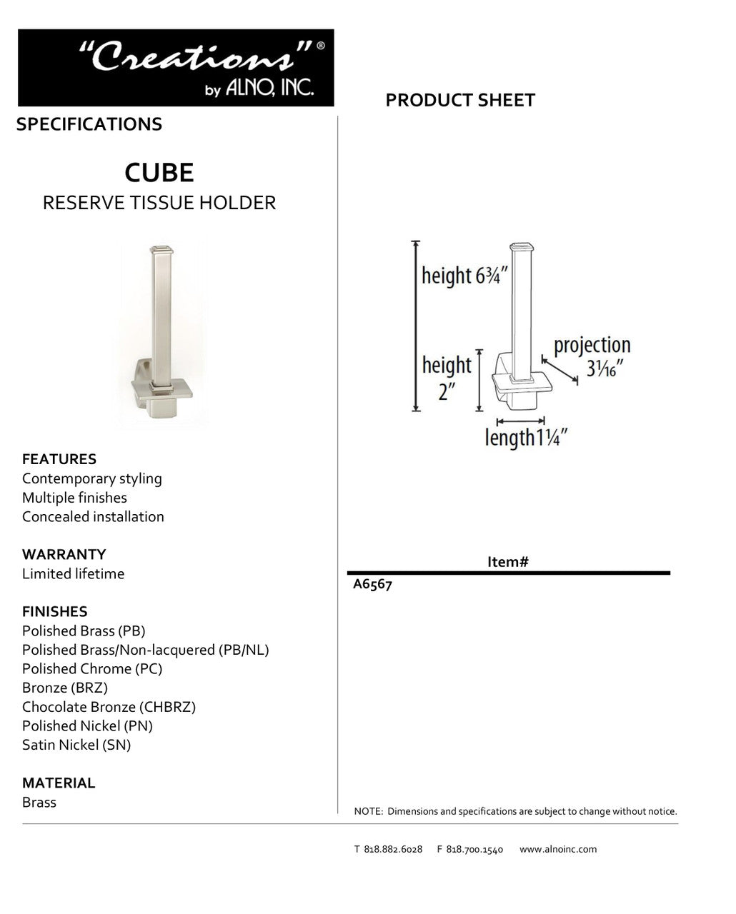 Specificaton Sheet