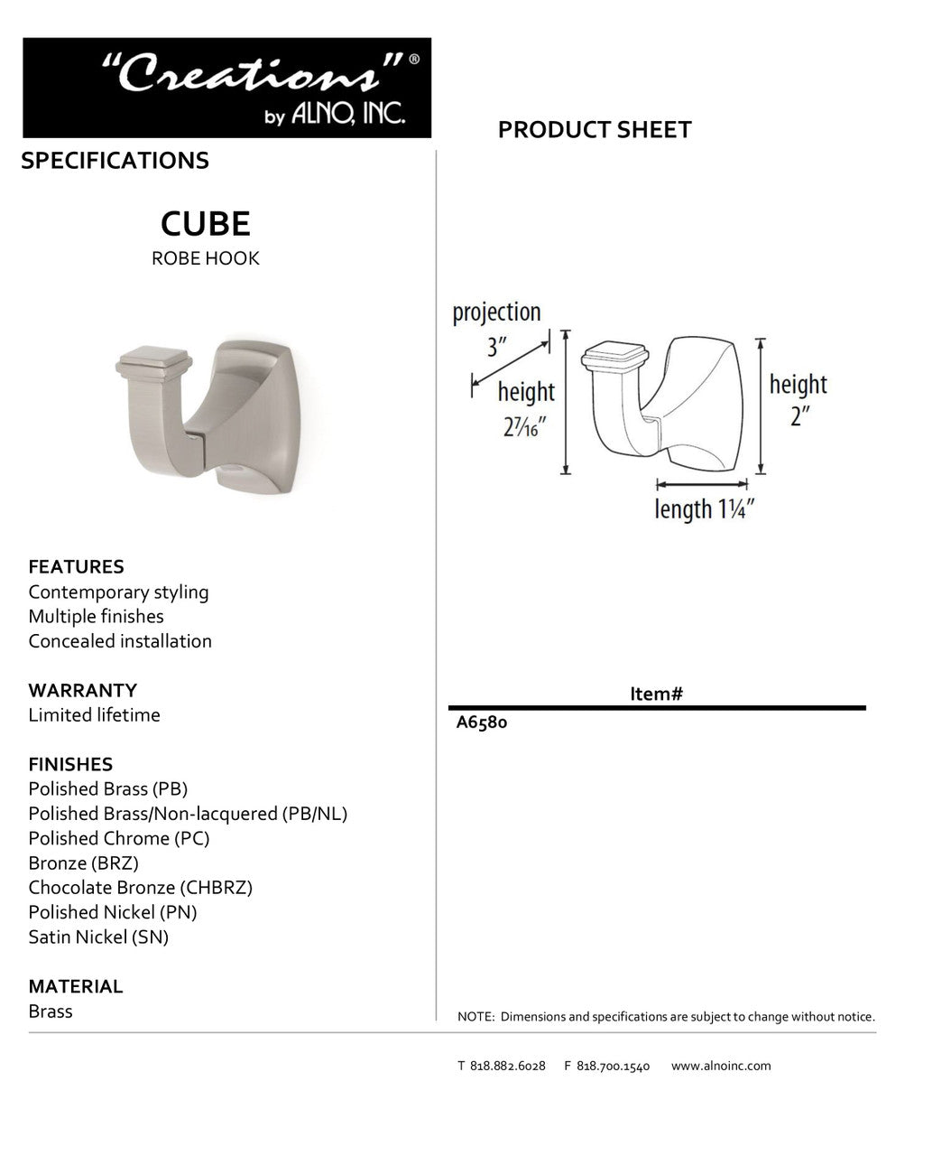 Specificaton Sheet