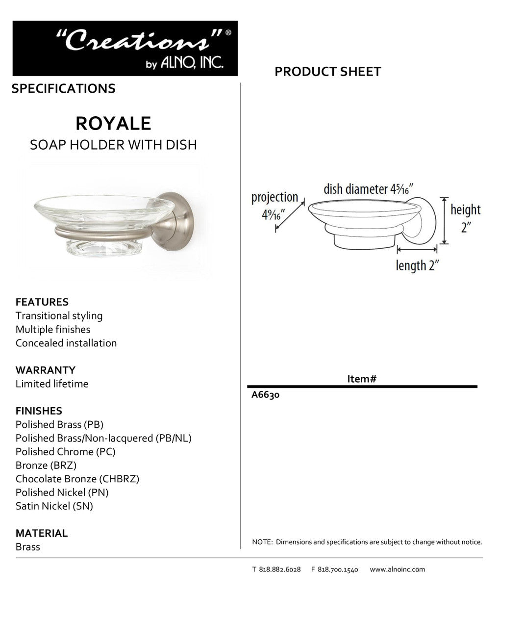 Specificaton Sheet