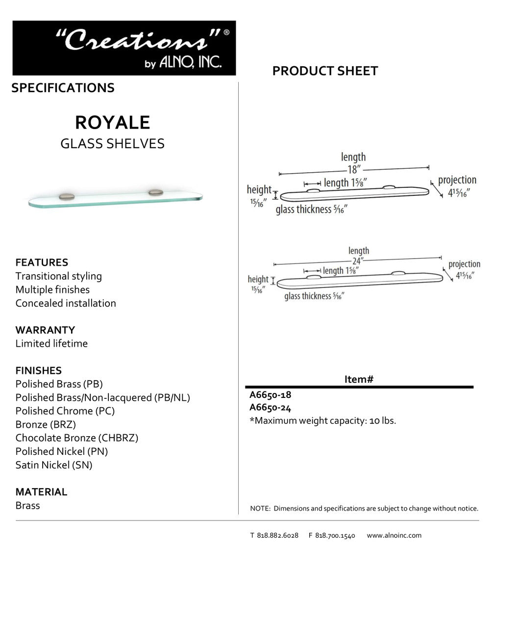 Specificaton Sheet