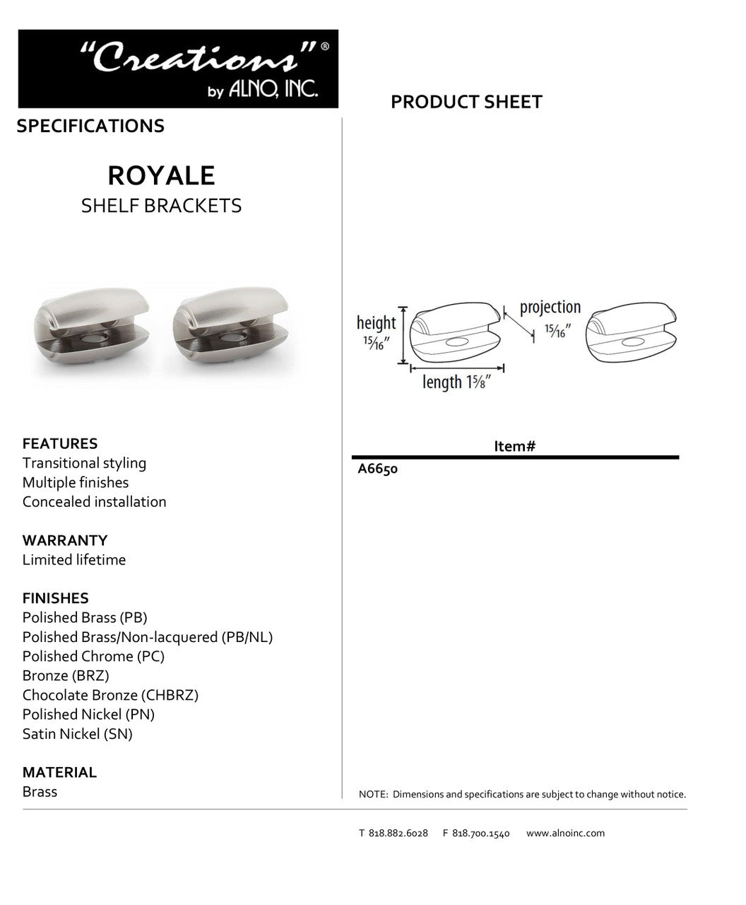 Specificaton Sheet