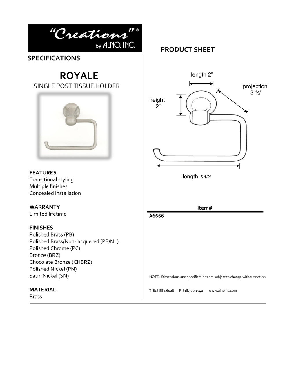 Specificaton Sheet