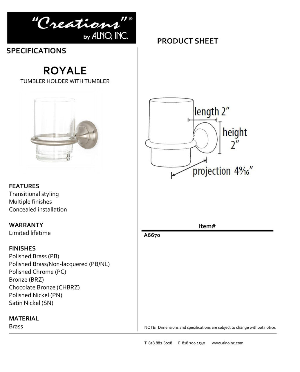 Specificaton Sheet