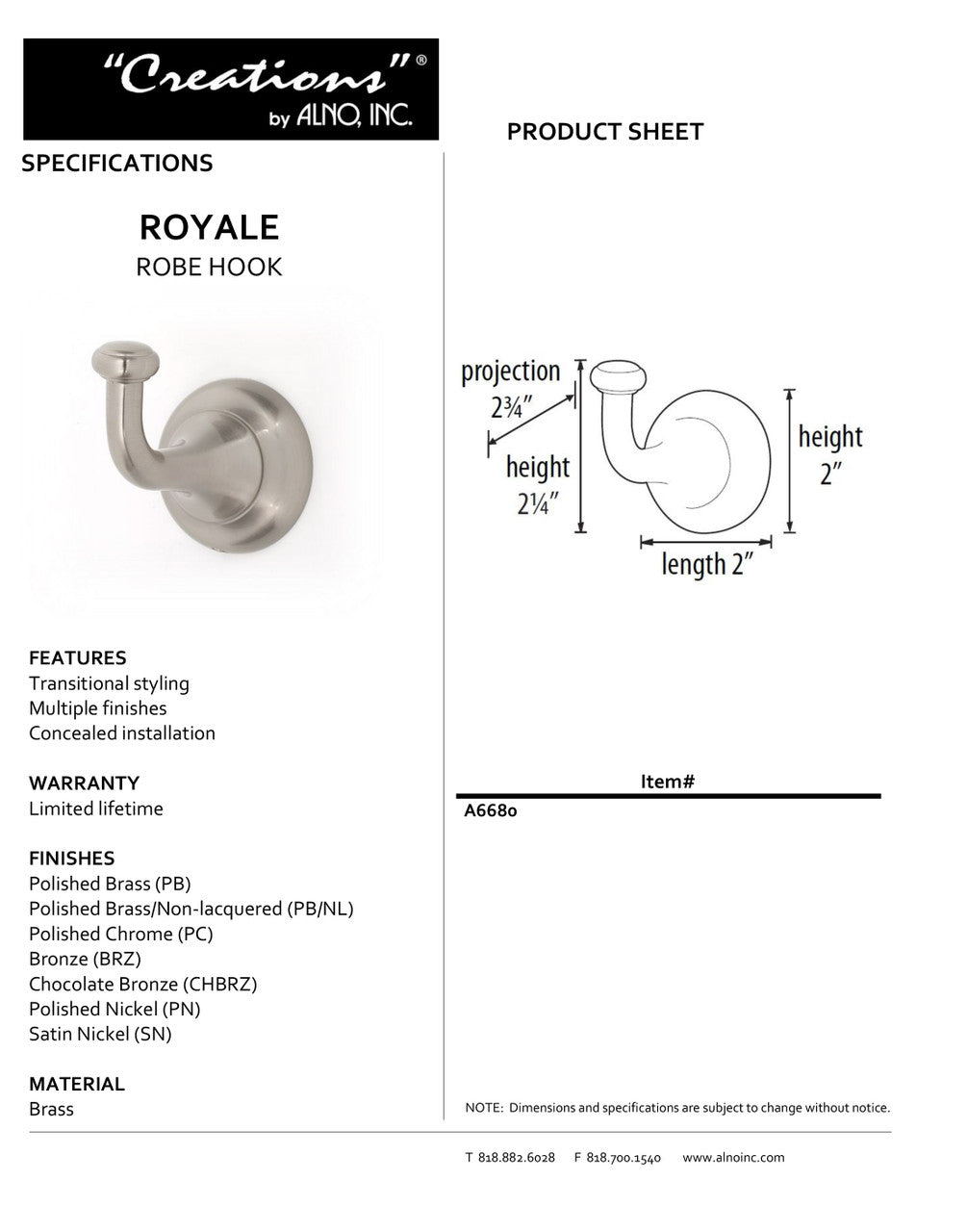 Specificaton Sheet