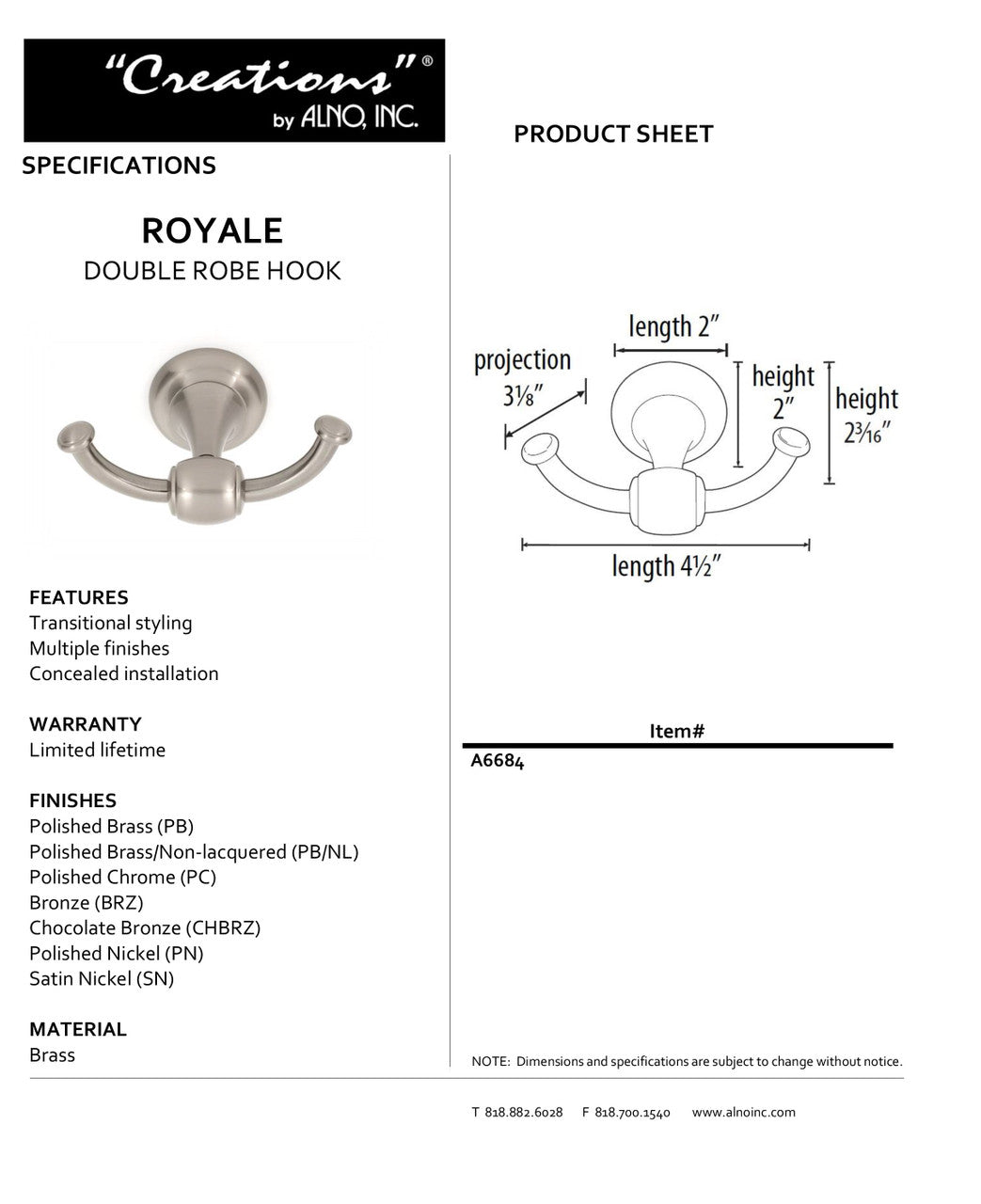 Specificaton Sheet