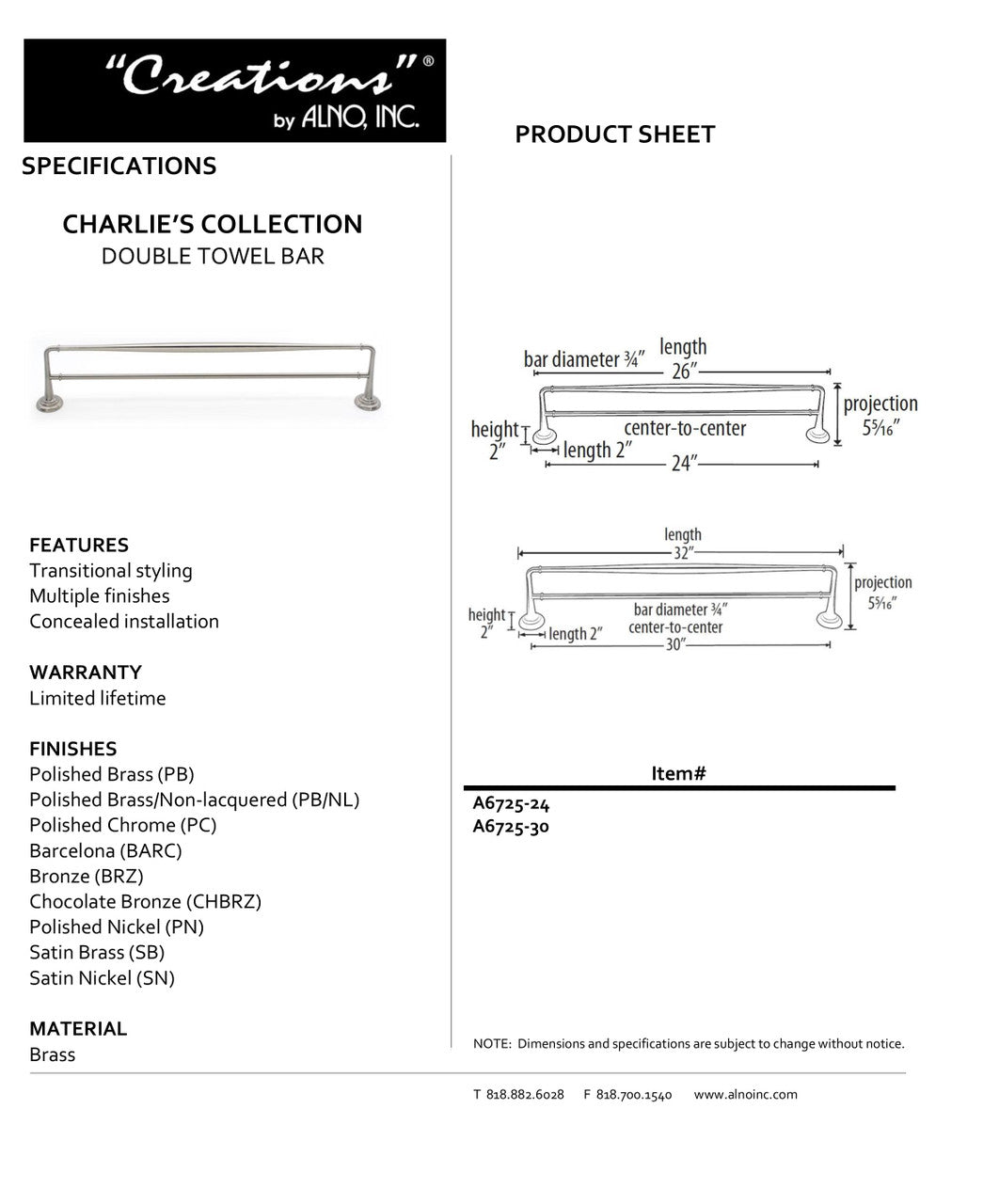 Specificaton Sheet