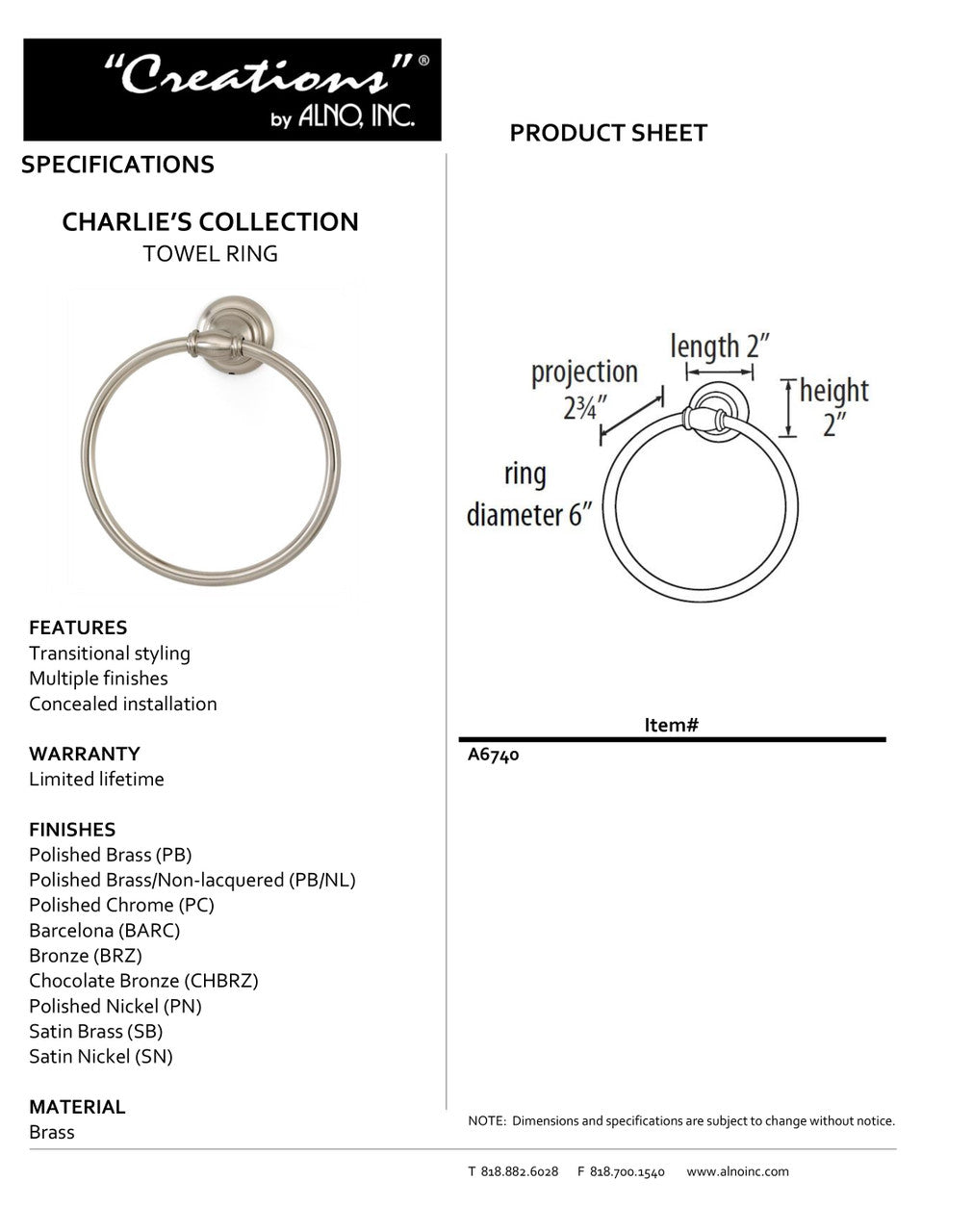 Specificaton Sheet