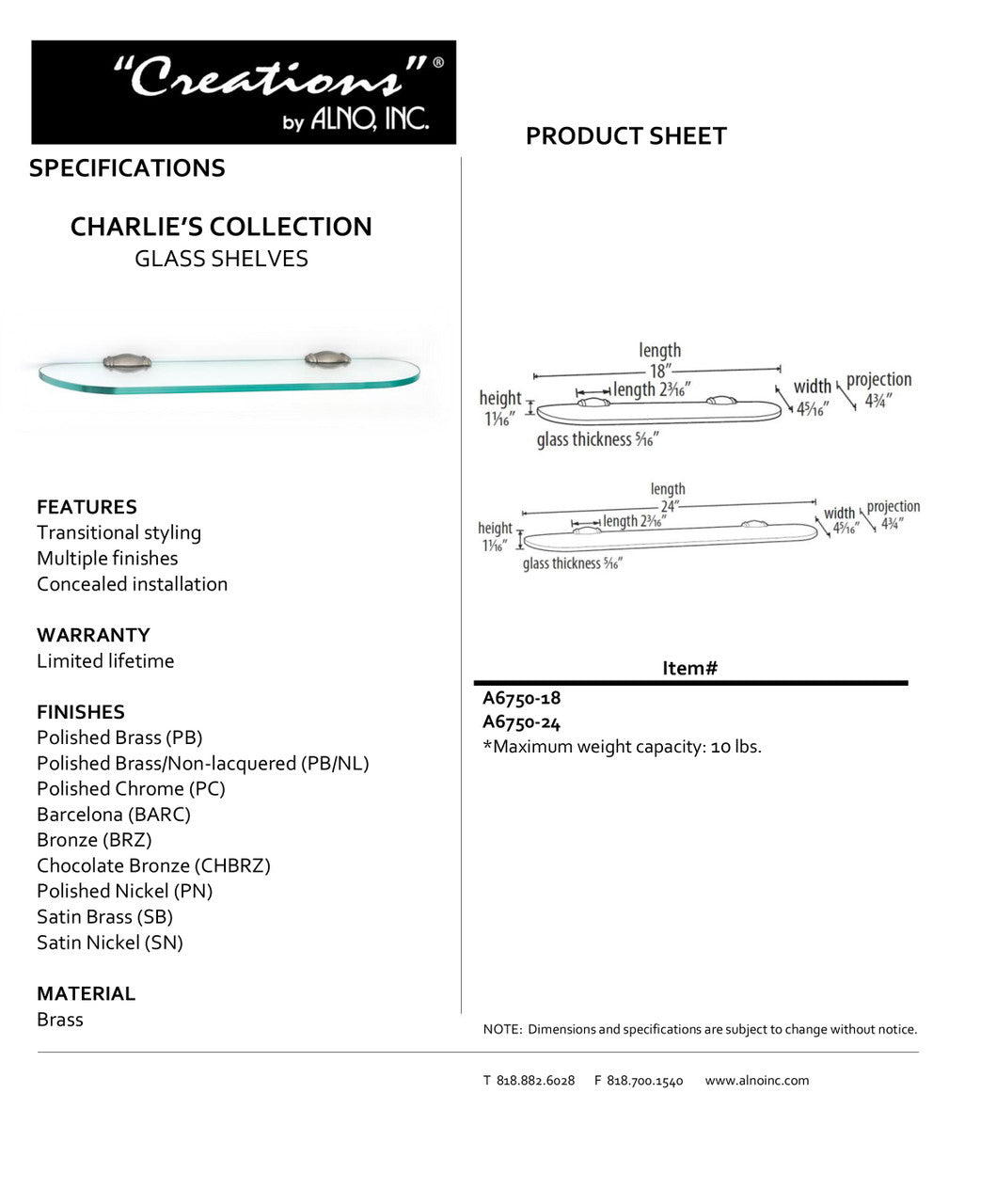 Specificaton Sheet
