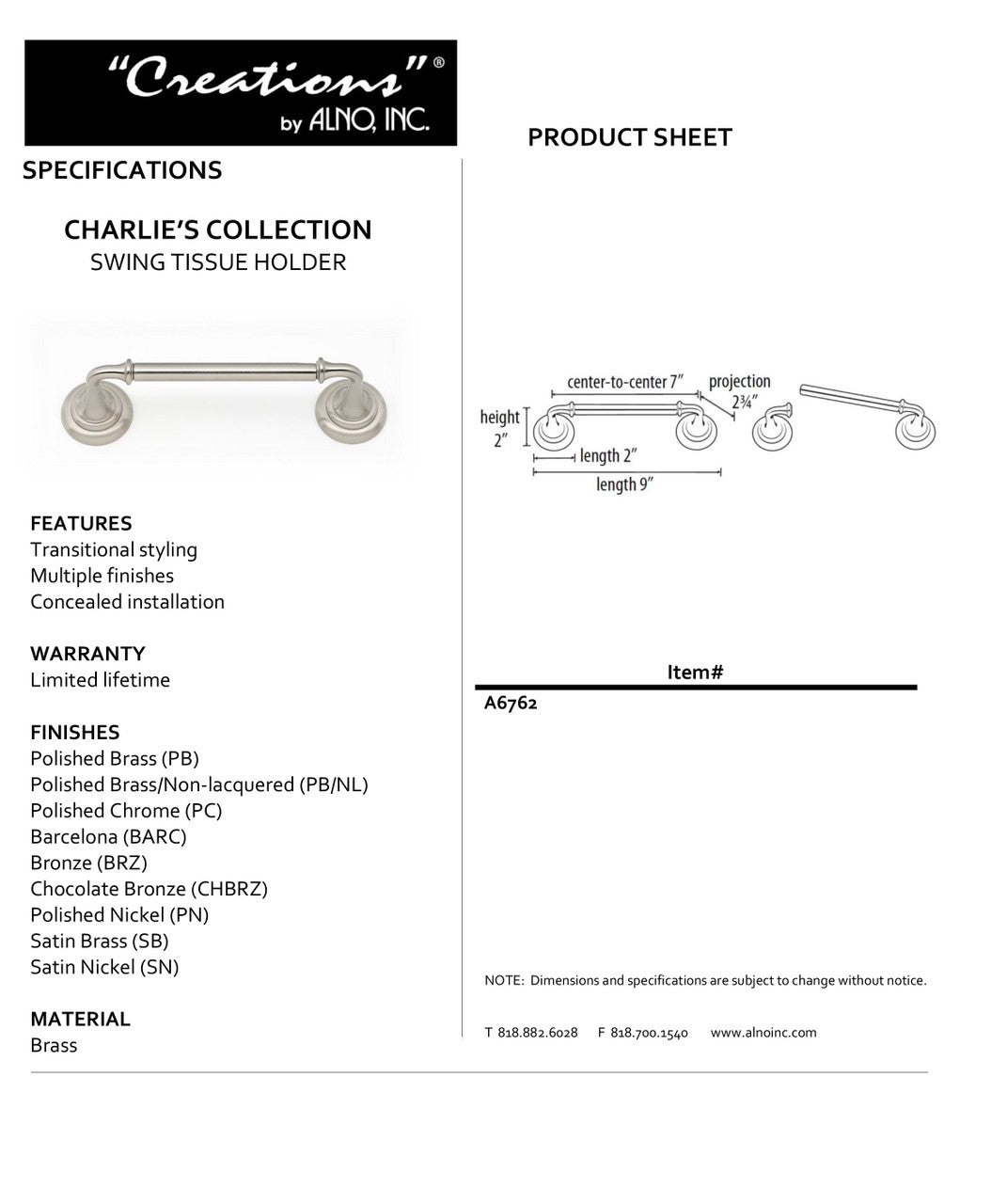 Specificaton Sheet