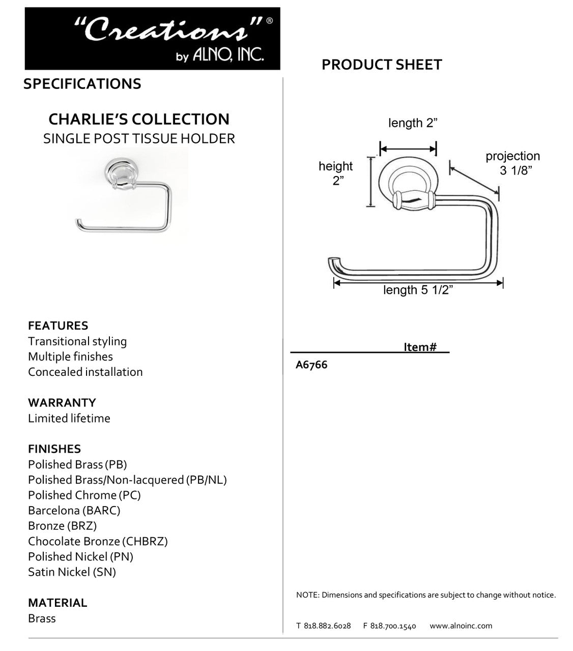 Specificaton Sheet