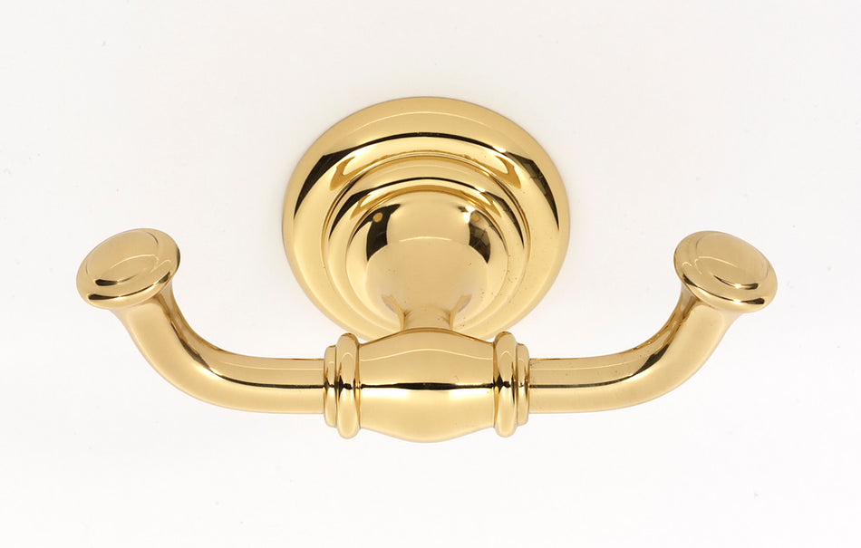Alno A6784-PB/NL: Charlie's Collection Double Robe Hook - Unlacquered Brass