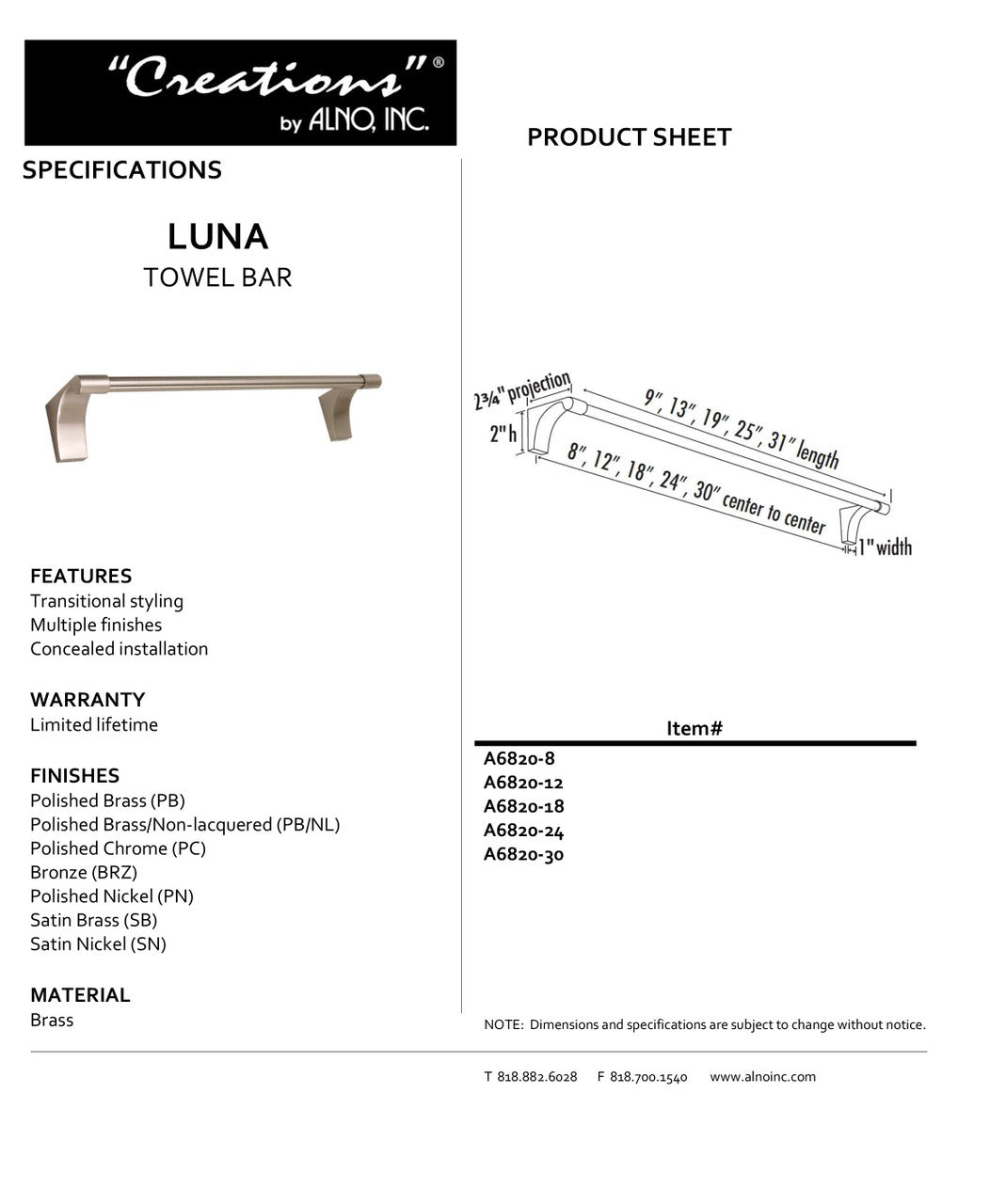 Specificaton Sheet