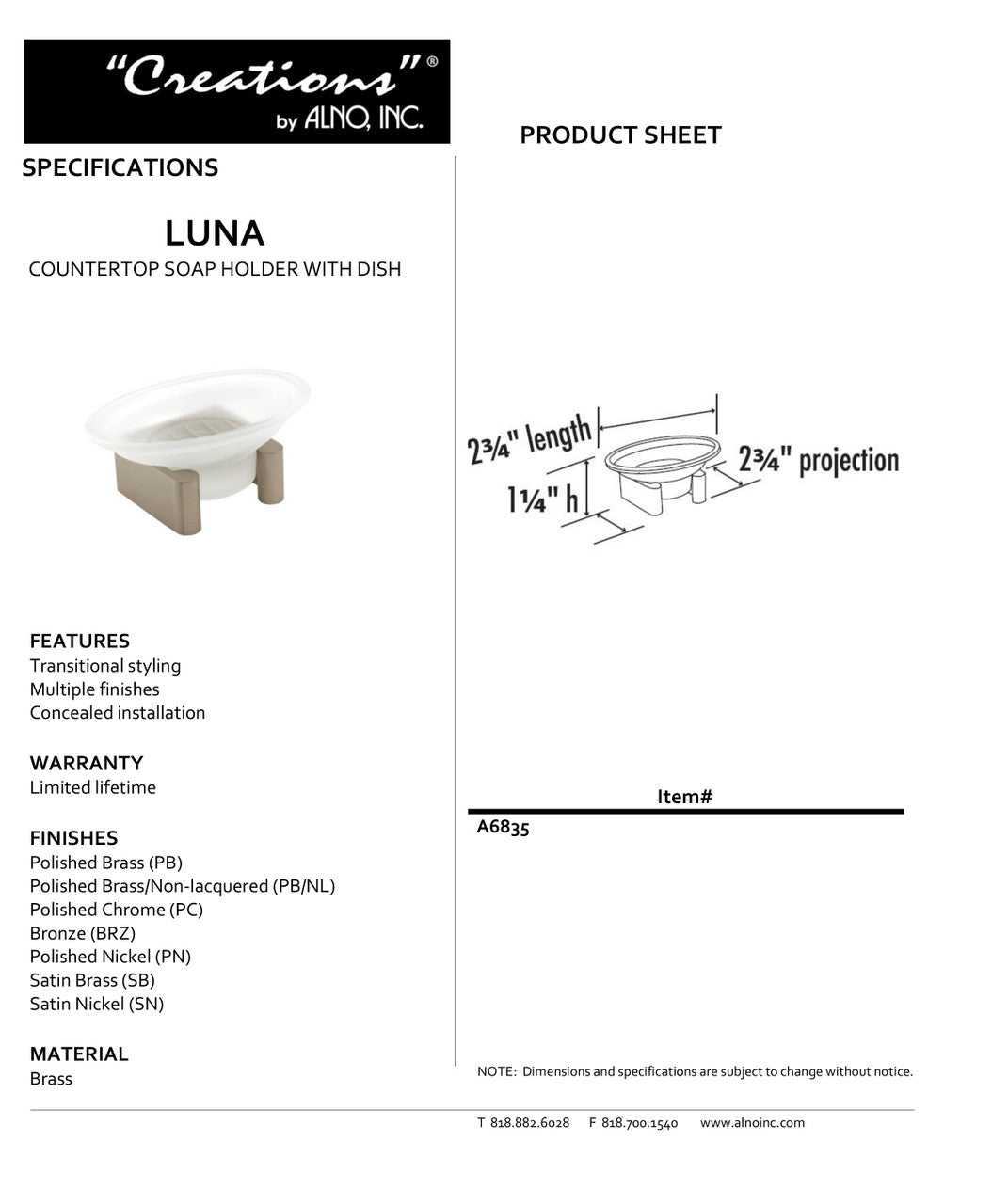 Specificaton Sheet