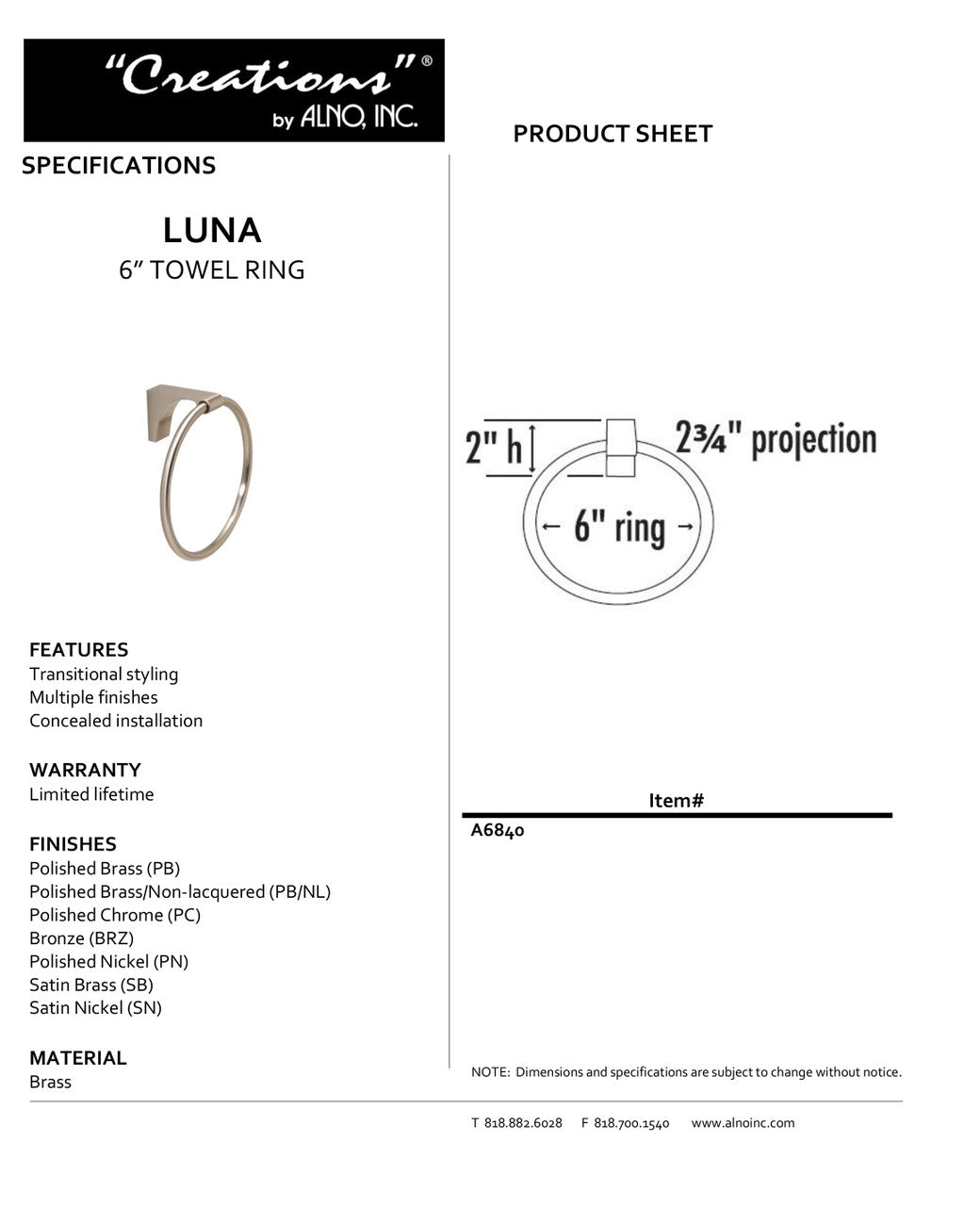 Specificaton Sheet