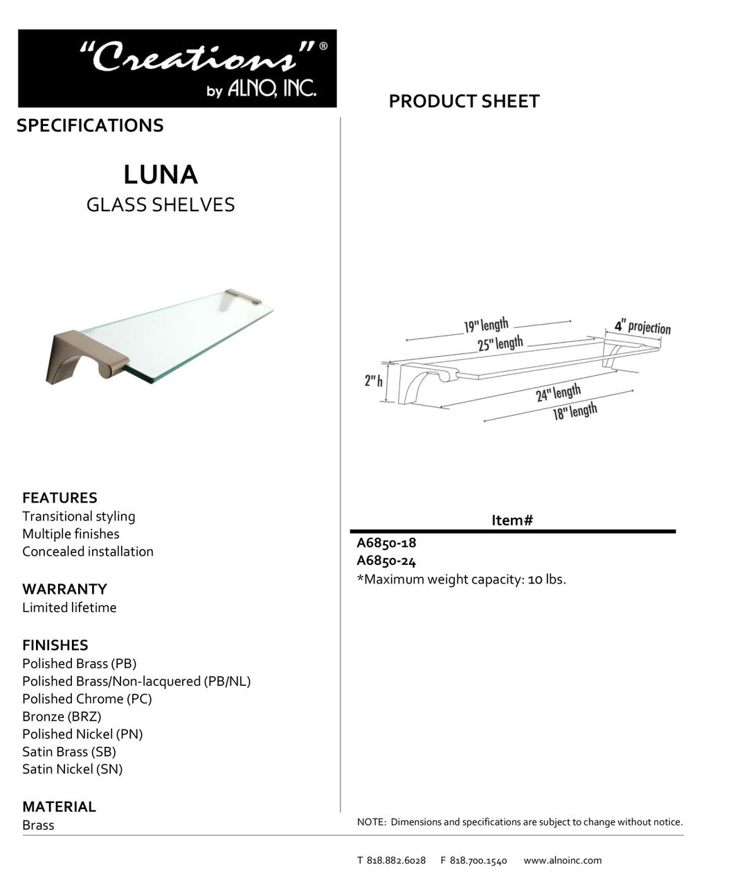 Specificaton Sheet