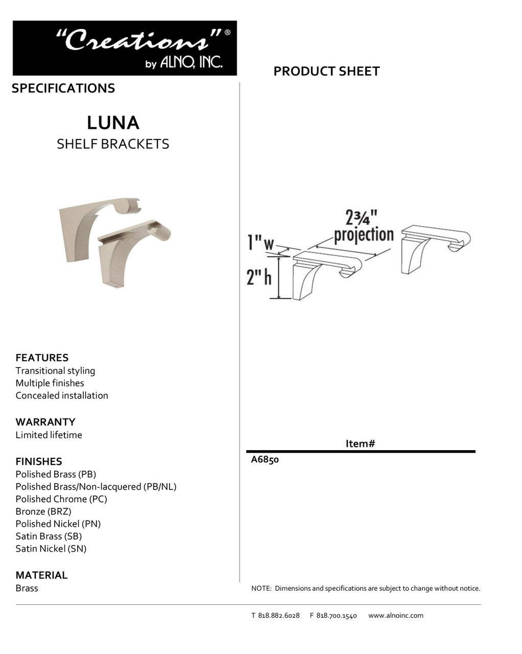 Specificaton Sheet