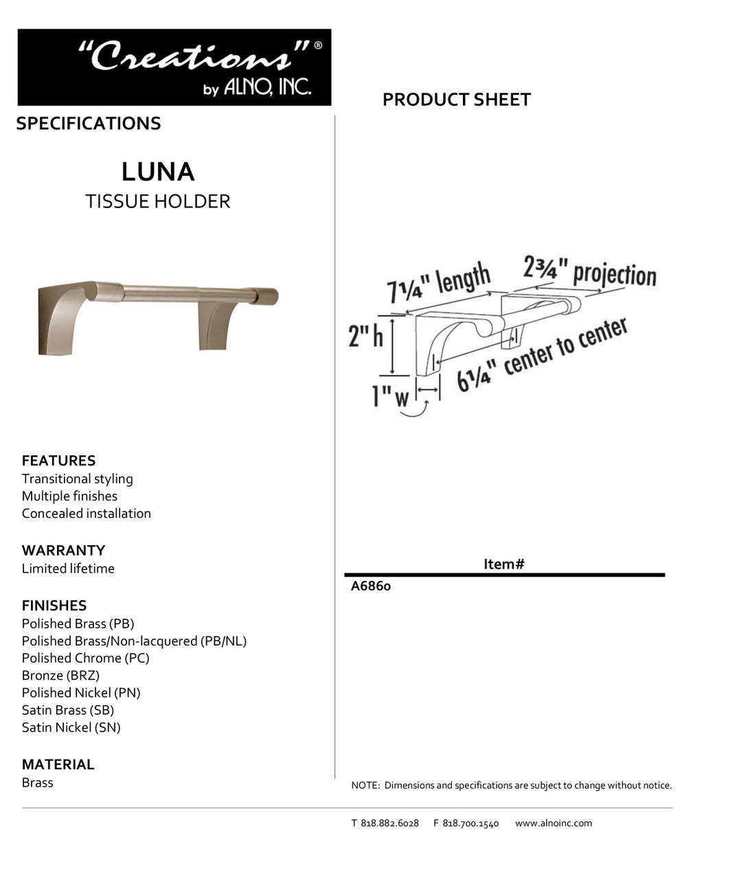 Specificaton Sheet