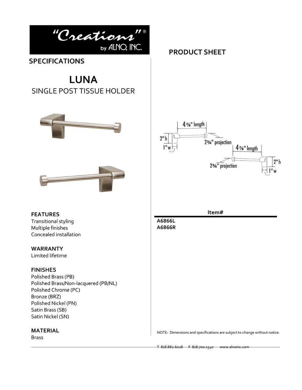 Specificaton Sheet