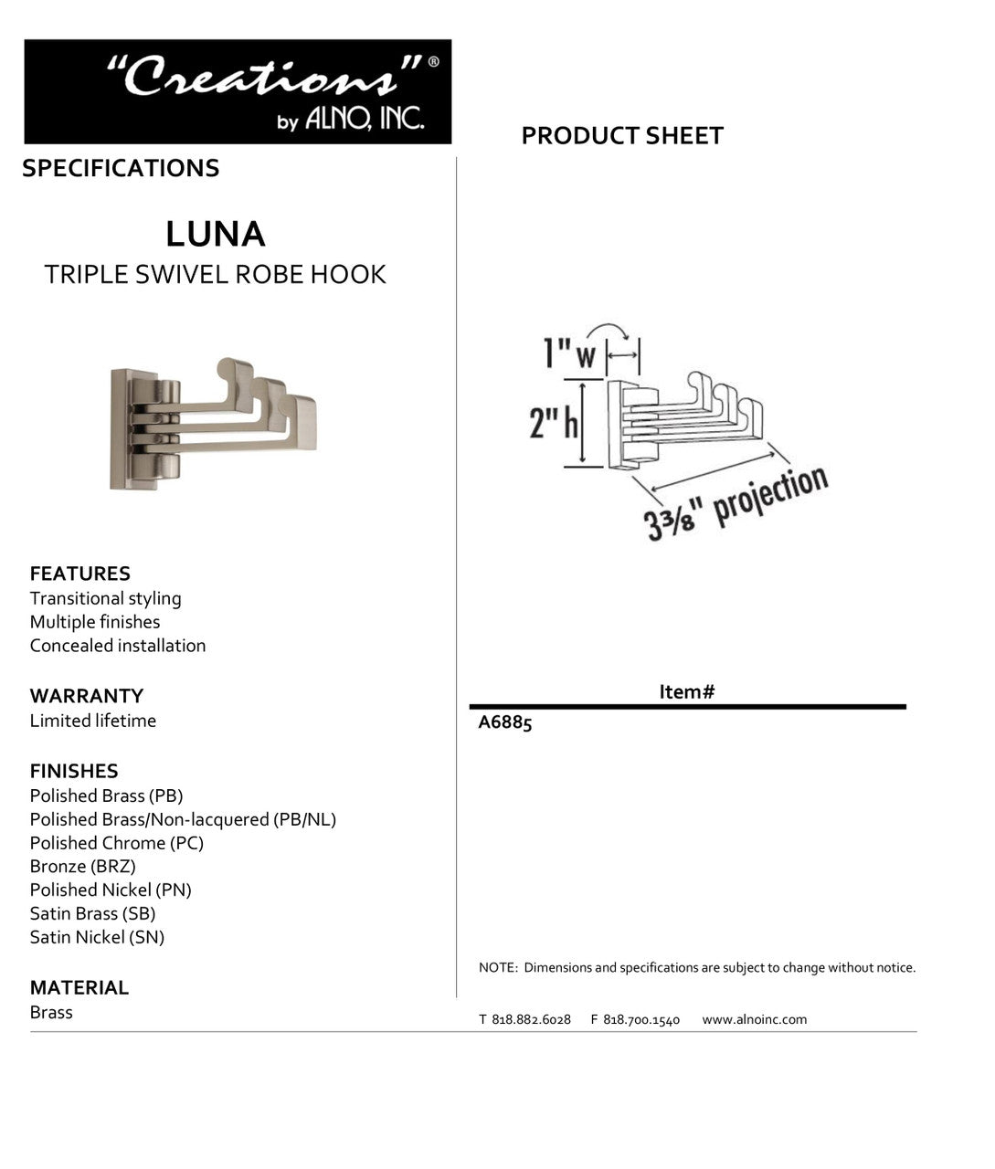Specificaton Sheet