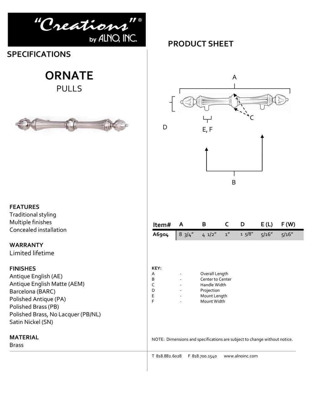 Specificaton Sheet