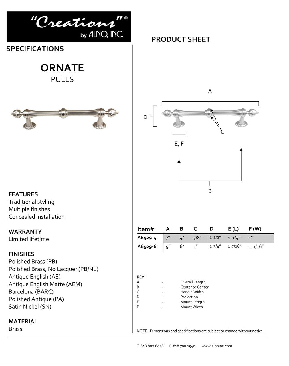 Specificaton Sheet