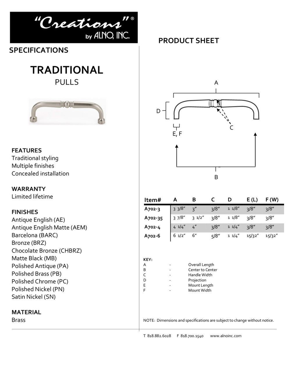 Specificaton Sheet