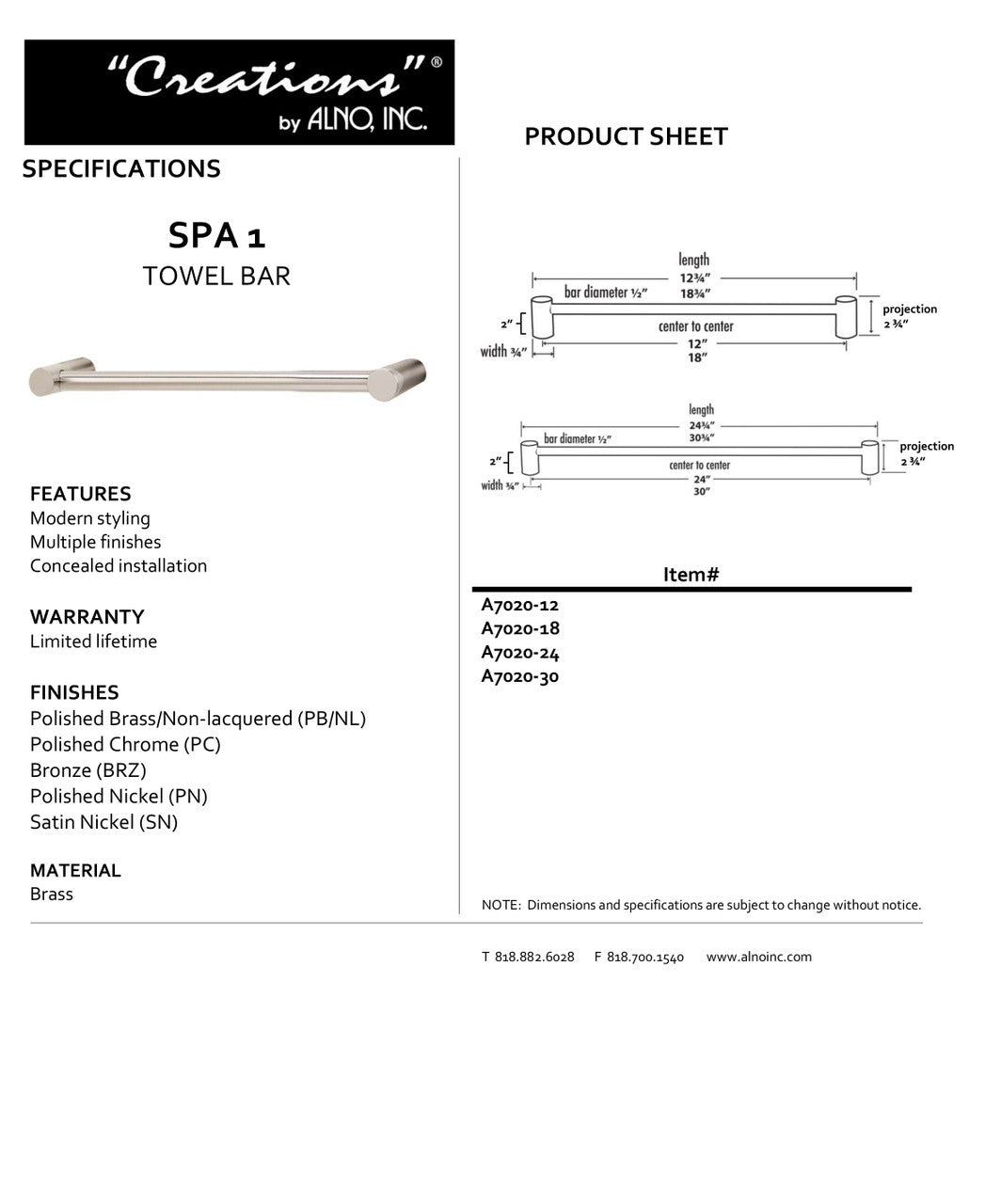 Specificaton Sheet