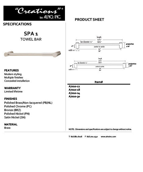Alno A7020-30-PC: 30" cc Spa 1 Towel Bar - Polished Chrome