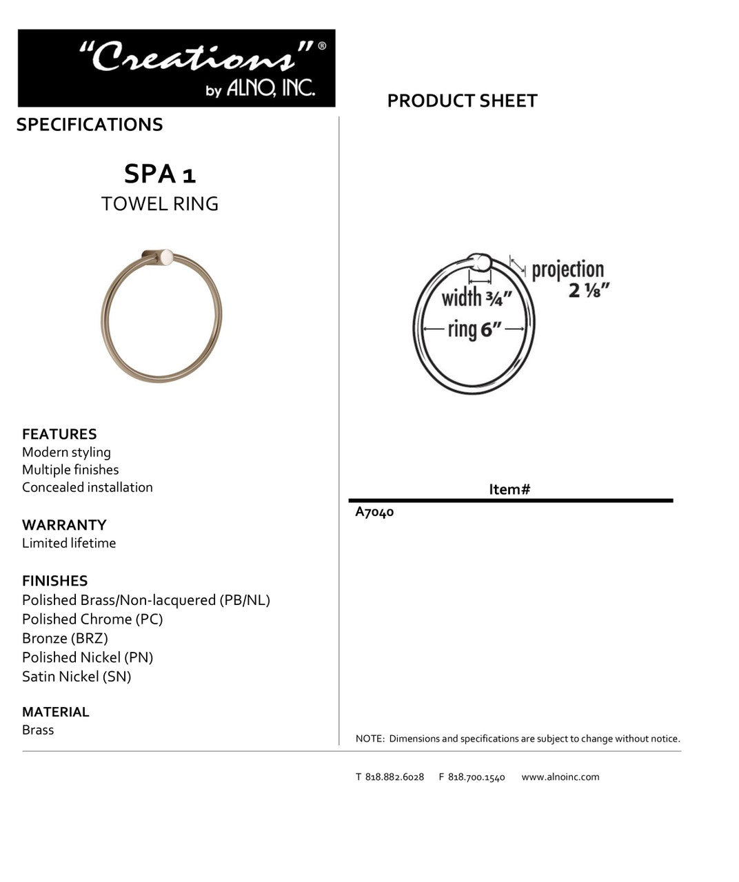 Specificaton Sheet