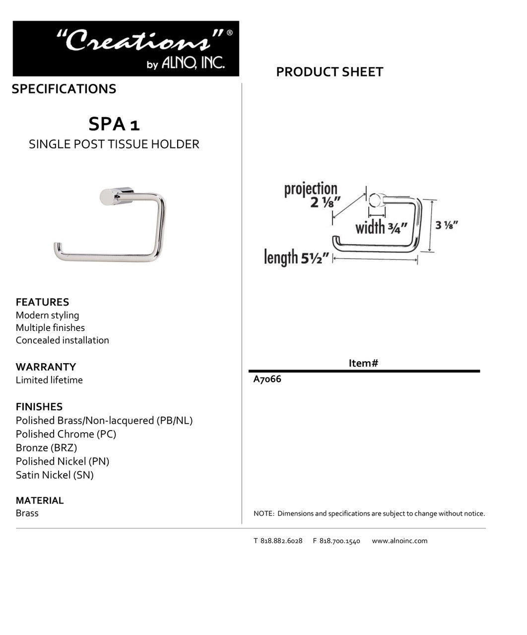Specificaton Sheet