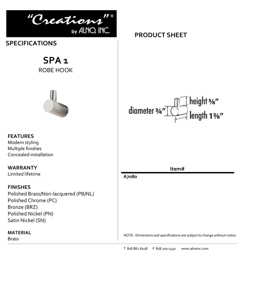 Specificaton Sheet