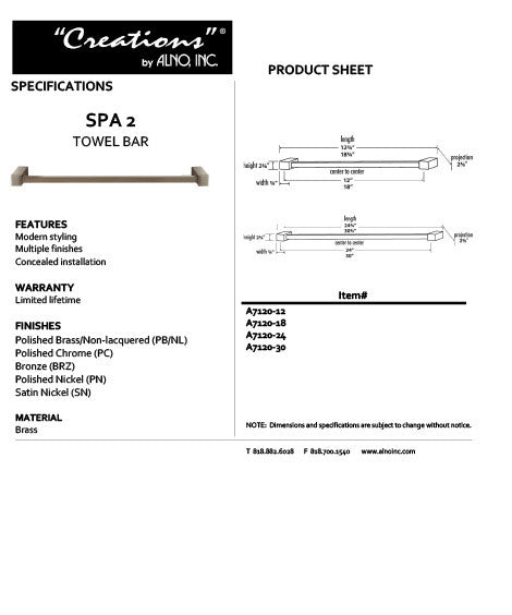 Alno A7120-30-BRZ: 30" cc Spa 2 Towel Bar - Bronze