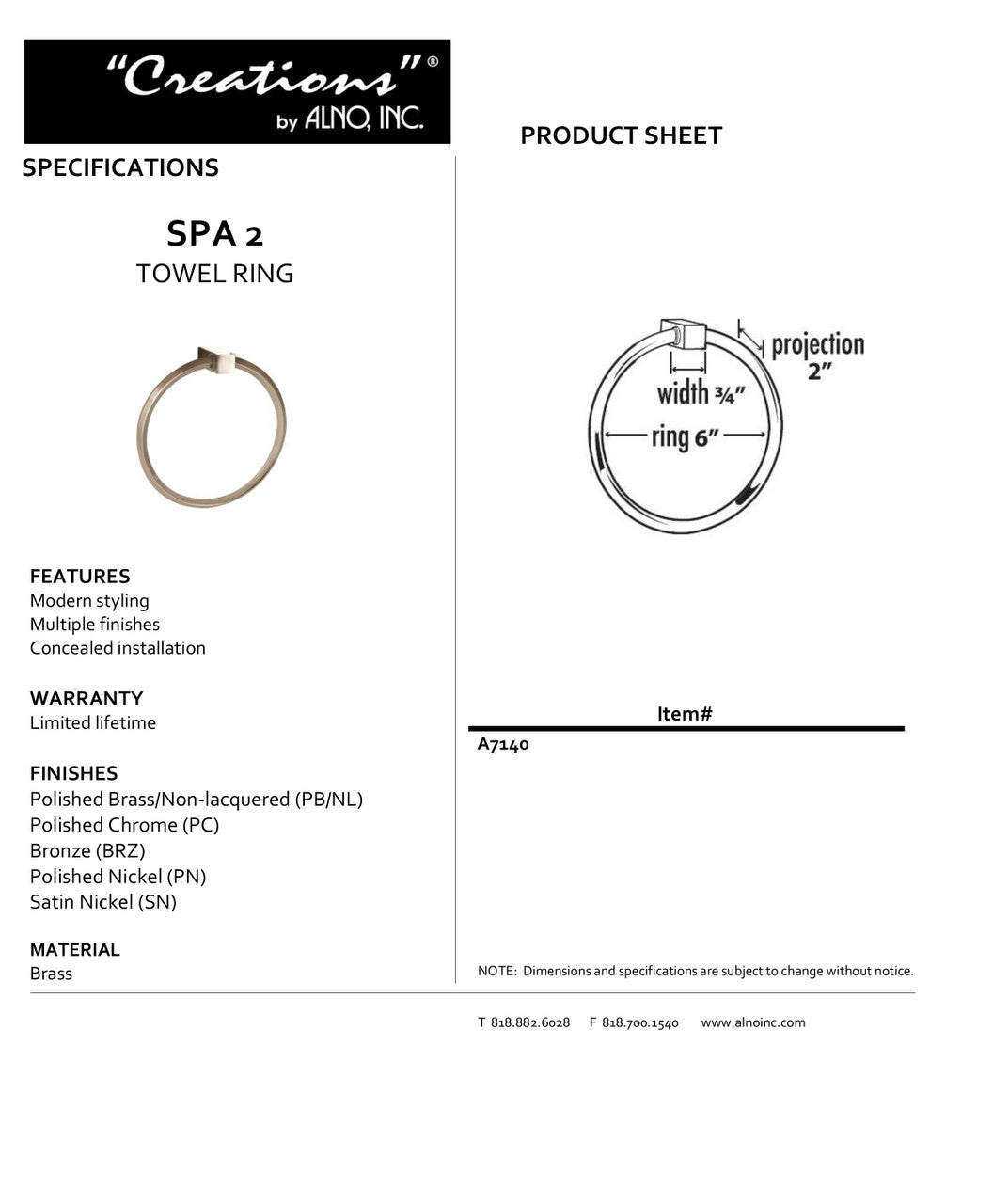 Specificaton Sheet