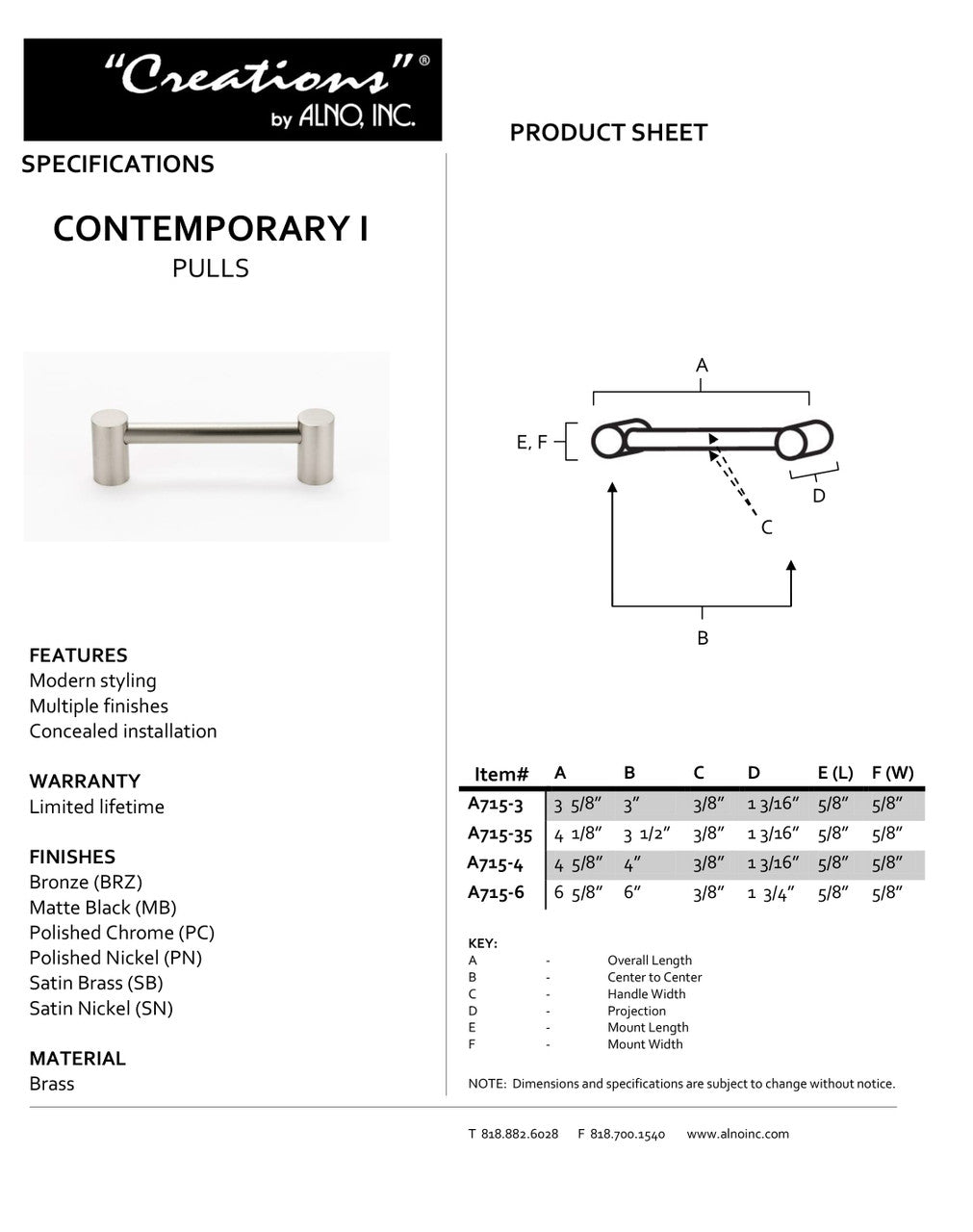 Specificaton Sheet