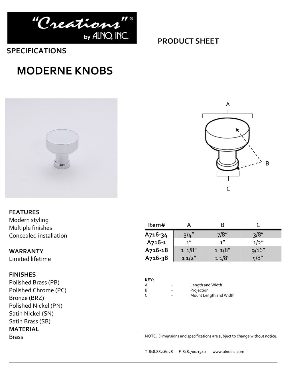 Specificaton Sheet