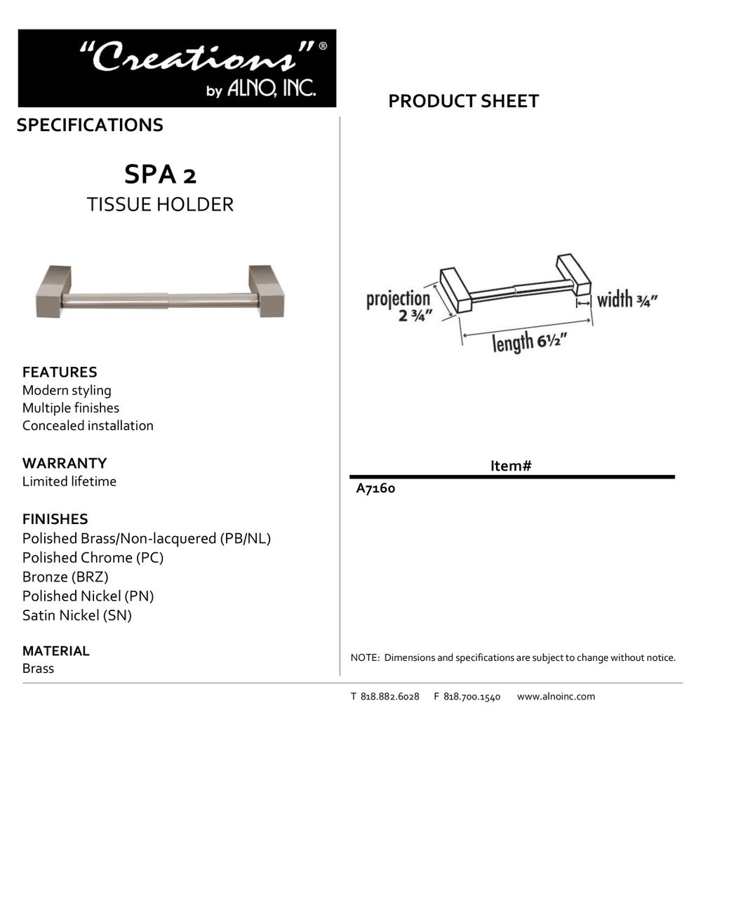 Specificaton Sheet