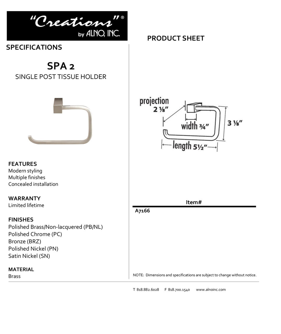 Specificaton Sheet