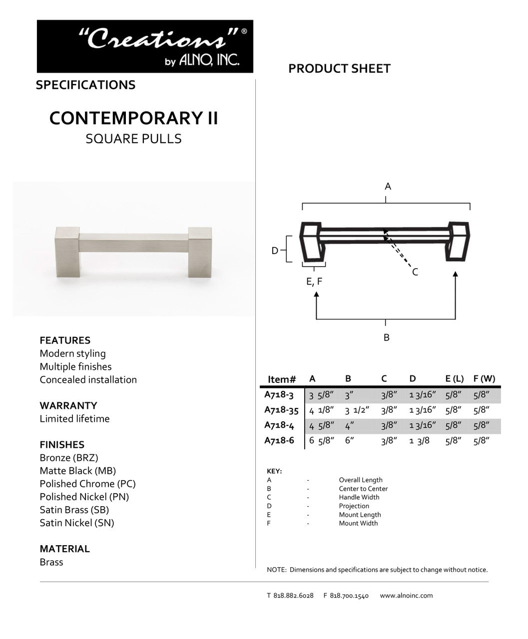 Specificaton Sheet
