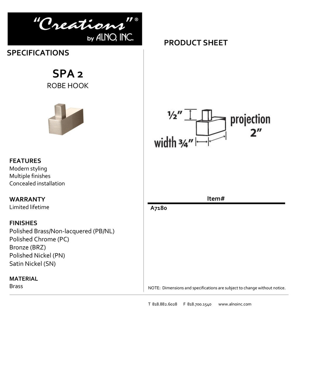 Specificaton Sheet