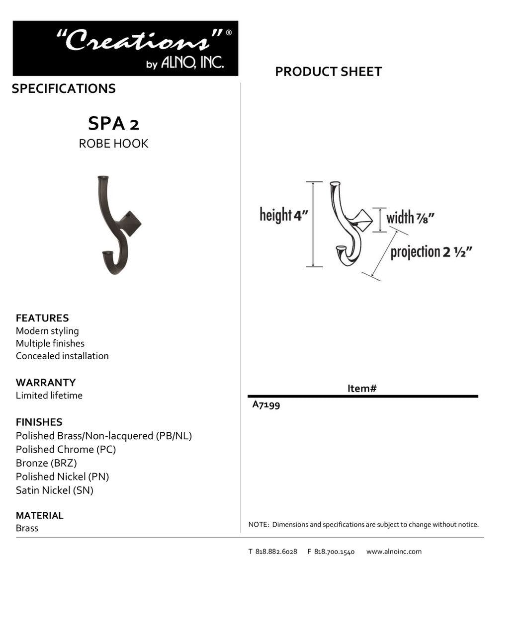 Specificaton Sheet