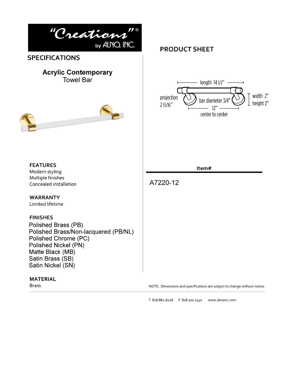 Specificaton Sheet